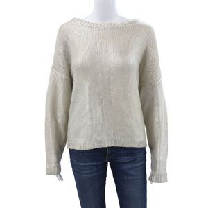 Andrea Jovine Womens Silver Metallic Pullover Sweater Long Sleeve Size L